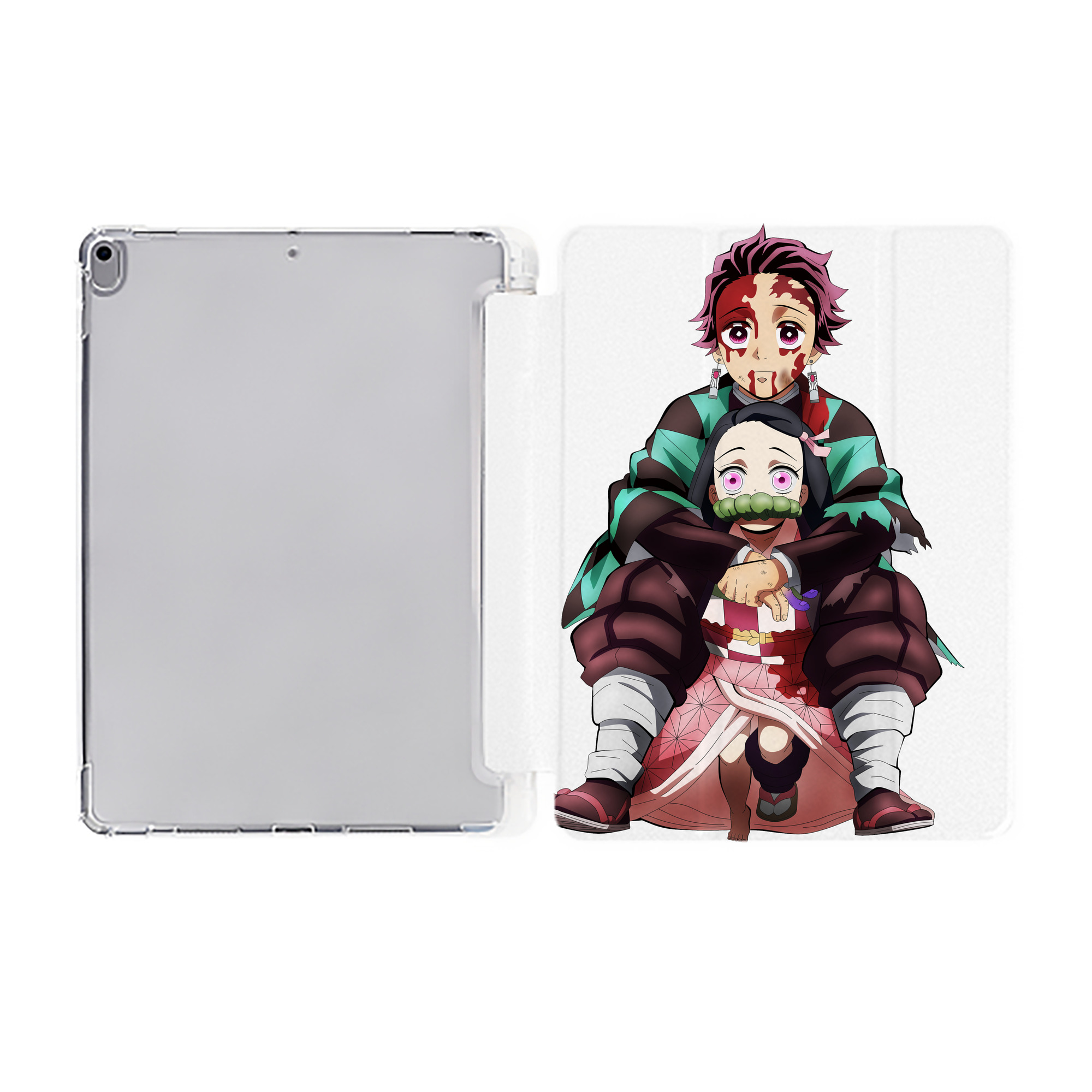 （画像用） 鬼滅の刃（きめつのやいば）竈門 禰󠄀豆子／かまど ねずこ Kamado Nezuko IPad ケース ペン収納付き 三つ折りスタンド PUレザー×シリコン 対応機種9.5/10.5/10.9インチ